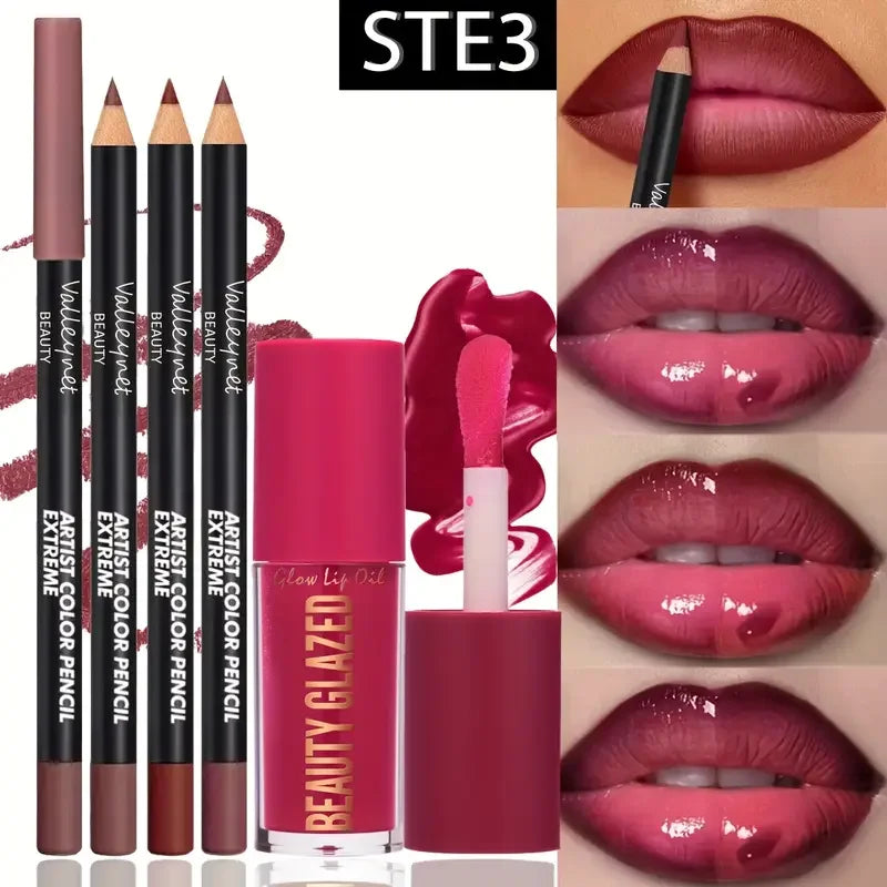 4-Piece Lip Kit Set with Waterproof Matte Lip Liner and Lip Glaze