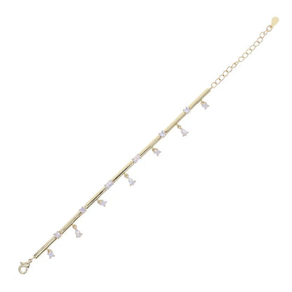 💛✨ 2025 Bling Geometric CZ Drop Charm Bracelet – Gold Bamboo Link Chain ✨💎