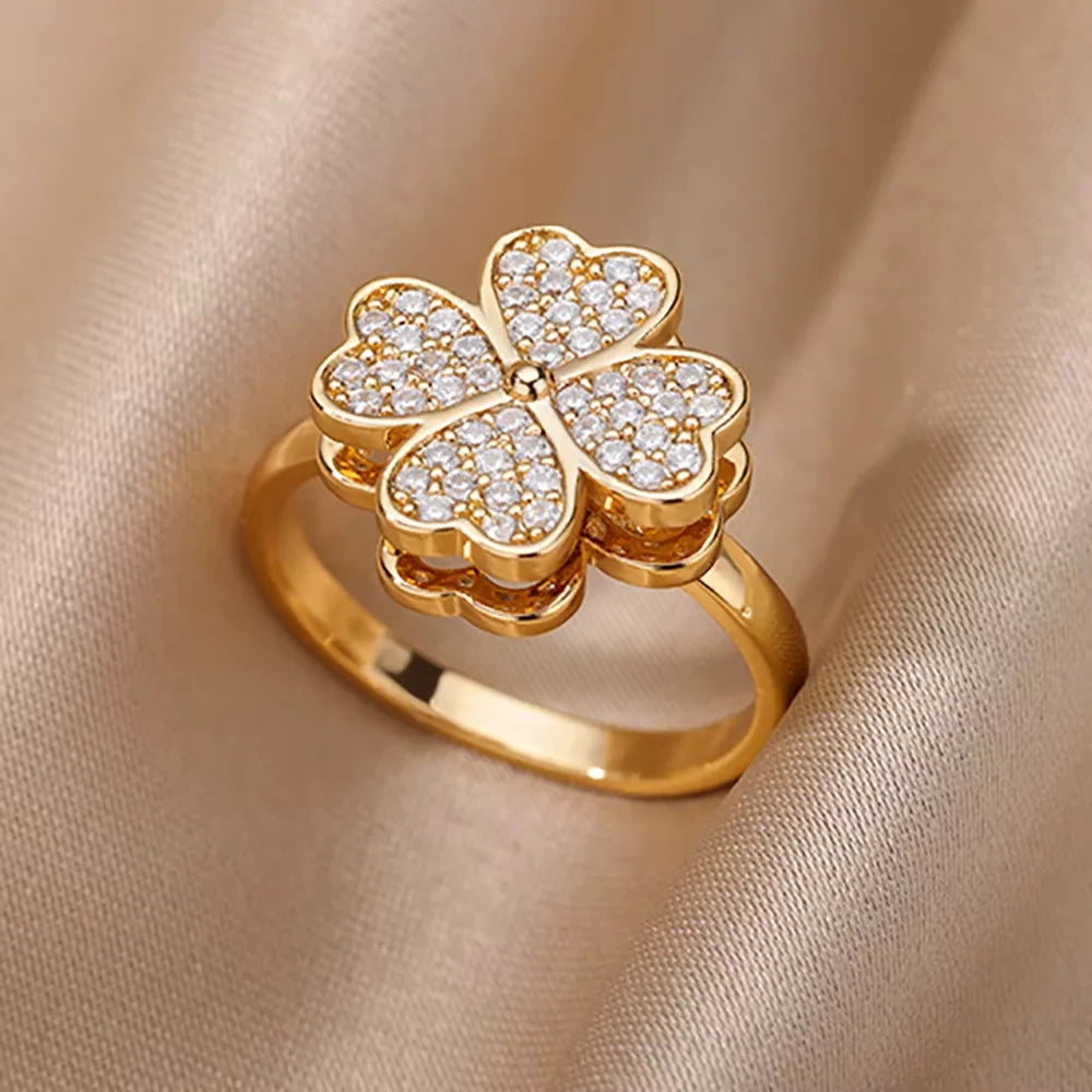 Gold Plated Crystal Zircon Ring - Chain Geometry Stainless Steel Jewelry