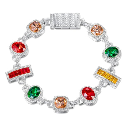 🔥💎 Hip Hop Iced Out Tennis Chain – Colorful Baguette Zircon Necklace ✨👑