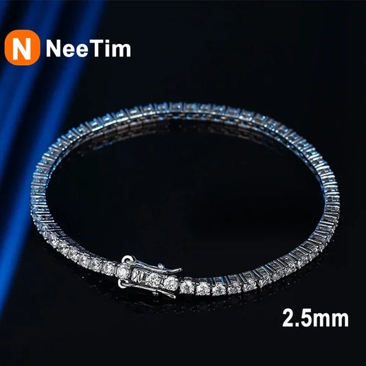 💎✨ NeeTim 2.5mm Moissanite Tennis Bracelet – 925 Sterling Silver White Gold Plated ✨💎