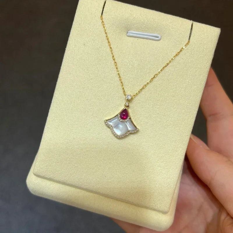 🍁✨ Light Luxury White Fritillaria & Ruby Maple Leaf Jewelry Set ✨🍁