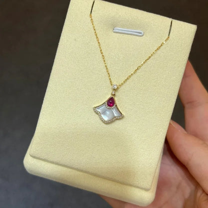 🍁✨ Light Luxury White Fritillaria & Ruby Maple Leaf Jewelry Set ✨🍁
