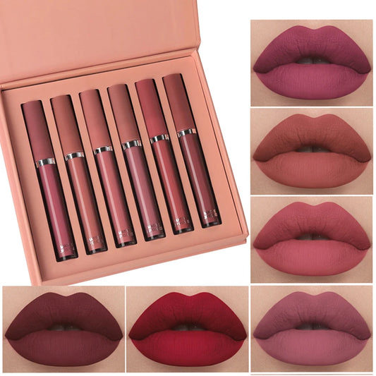 💄 Matte Lip Gloss Set (6 Colors) ✨ | Smooth & Long-Lasting 💋 | Waterproof & Moisturizing 💧 | Velvet Lipstick Finish 🌸 | Holiday Gift Box Set 🎁