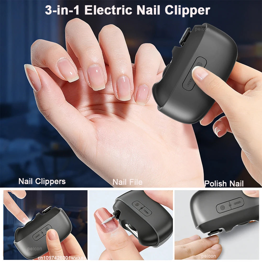 Electric Nail Clipper USB Rechargeable Nails Trimmer Predicure Polishing Mini Portable Automatic Toe Nail Cutter With LED Light