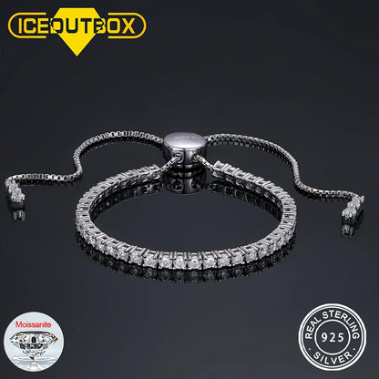 💎✨ 925 Sterling Silver Moissanite Tennis Bracelet – Adjustable 2/3mm D VVS ✨💎