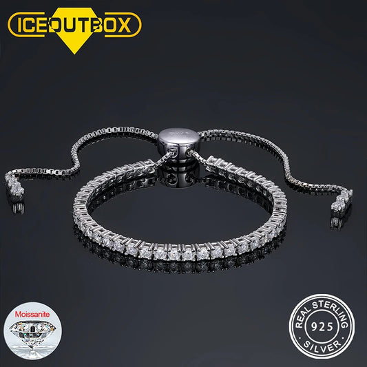 💎✨ 925 Sterling Silver Moissanite Tennis Bracelet – Adjustable 2/3mm D VVS ✨💎