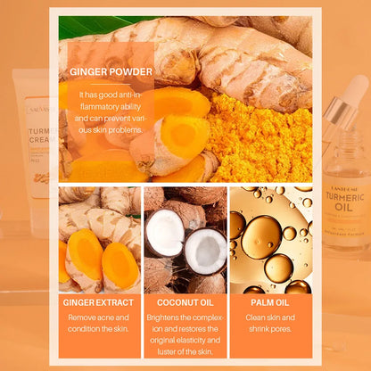 🌿 Turmeric Face Care Set (5pcs) ✨ | Acne Cleansing Cream 🧴 | Dark Spot Fading 🌸 | Turmeric Serum 💧 | Anti-Aging & Moisturizing Skin Care 💖