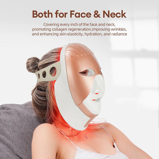 Wireless 7 Colors LED Face & Neck Mask 🌈💆‍♀️✨ | Photon Skin Rejuvenation & Repair 💡🧖‍♀️ | Facial Beauty SPA Mask 🏵️💖 | Neck Wrinkle Remover & Skin Care 🔥👩‍⚕️💎