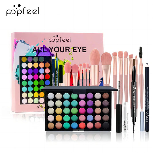 🎨 POPFEEL Eye Makeup Set 👁️ | 40-Color Eyeshadow Palette 🌈 | Eyebrow Pencil ✏️ | Eyeliner Pen 🖊️ | Mascara 💖 | Makeup Brush Set 🖌️ | Complete Eye Cosmetics Kit ✨
