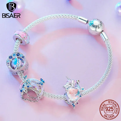 🌈💎 BISAER 925 Sterling Silver Rainbow Heart Charm Bead 💎🌈