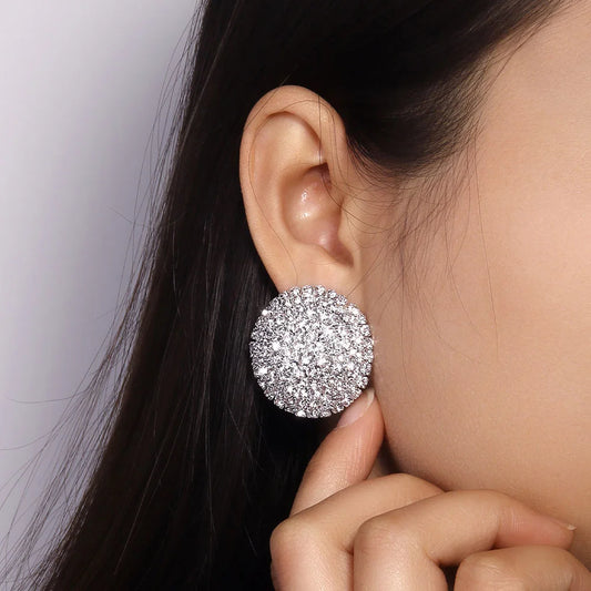 💎✨ Bling Rhinestone Round Stud Earrings – Crystal Wedding & Party Jewelry ✨👑