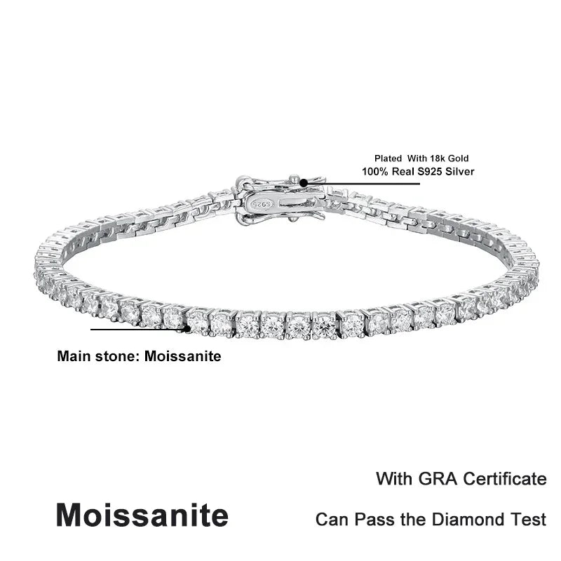 💎✨ NeeTim 2.5mm Moissanite Tennis Bracelet – 925 Sterling Silver White Gold Plated ✨💎
