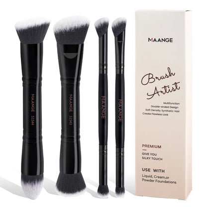 ✨ MAANGE 4pcs Makeup Brush Set 💄 | Dual-Ended Brushes 🖌️ | Foundation, Powder & Blush 🌸 | Eyeshadow Detailing 👁️ | Beginner-Friendly & Travel Box 🧳