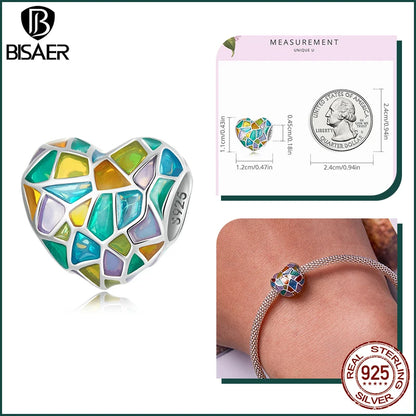 🌈💎 BISAER 925 Sterling Silver Rainbow Heart Charm Bead 💎🌈