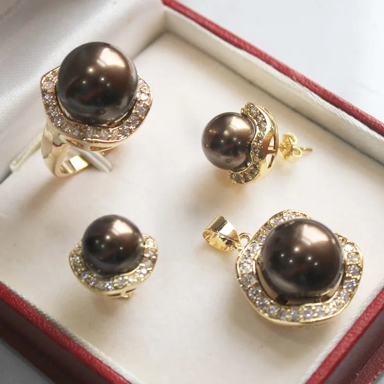 🤍✨ White South Sea Shell Pearl Jewelry Set – Necklace, Earrings & Ring (10mm & 14mm) ✨🤍
