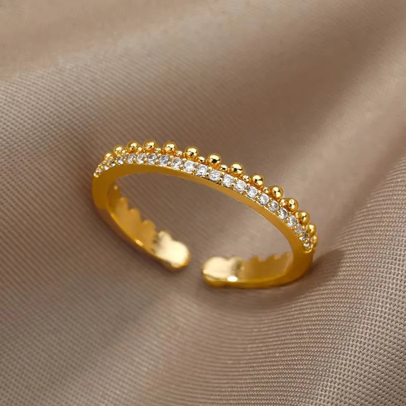 Gold Plated Crystal Zircon Ring - Chain Geometry Stainless Steel Jewelry