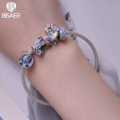 🌈💎 BISAER 925 Sterling Silver Rainbow Heart Charm Bead 💎🌈