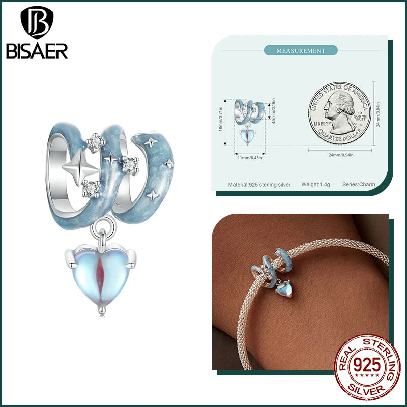 🌈💎 BISAER 925 Sterling Silver Rainbow Heart Charm Bead 💎🌈