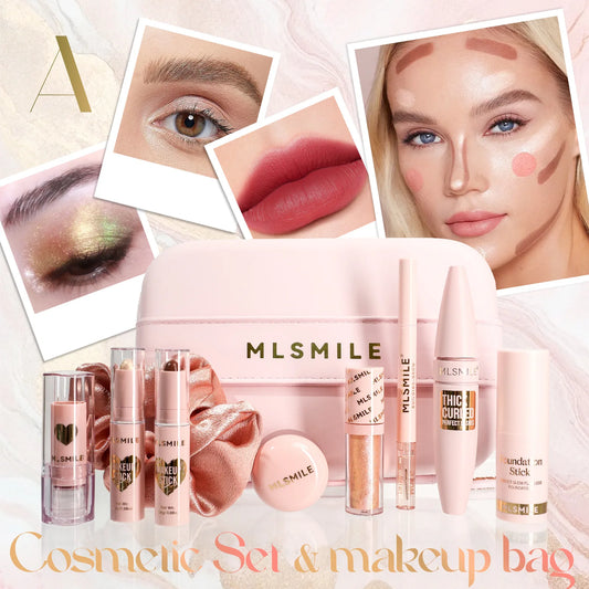 💄 Makeup Kit with Organizer Case – Lipstick, Contour, Highlighter, Liquid Eyeshadow, Lip Mud, Eyebrow Pencil, Mascara & More ✨ 📋 Product Highlights: