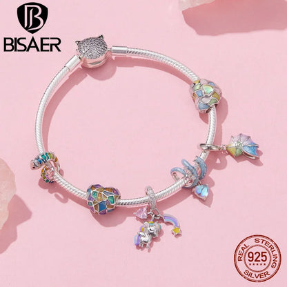 🌈💎 BISAER 925 Sterling Silver Rainbow Heart Charm Bead 💎🌈