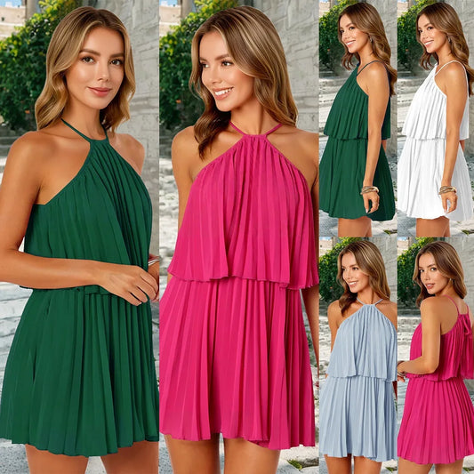 Women's Halter Pleated Mini Dress – Summer Party
