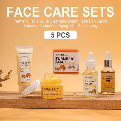 🌿 Turmeric Face Care Set (5pcs) ✨ | Acne Cleansing Cream 🧴 | Dark Spot Fading 🌸 | Turmeric Serum 💧 | Anti-Aging & Moisturizing Skin Care 💖