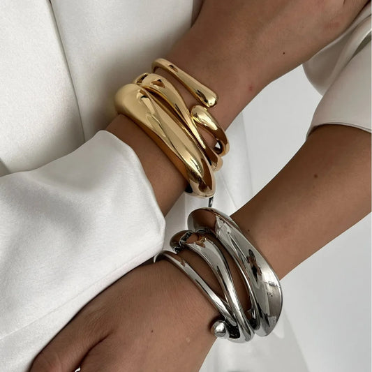 👑✨ KMVEXO Hip Hop Wide Cuff Bangle – Vintage Punk Gold Bracelet ✨👑
