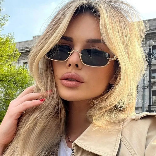 🕶️ Trendy Small Square Sunglasses 😎 | Women & Men 👩‍🦰👨 | Metal Half Frame ✨ | Hip-Hop Retro Style 🎤 | Vintage Narrow Shades 🔥