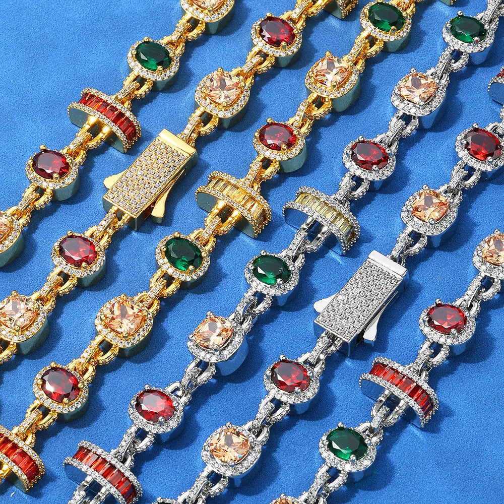 🔥💎 Hip Hop Iced Out Tennis Chain – Colorful Baguette Zircon Necklace ✨👑