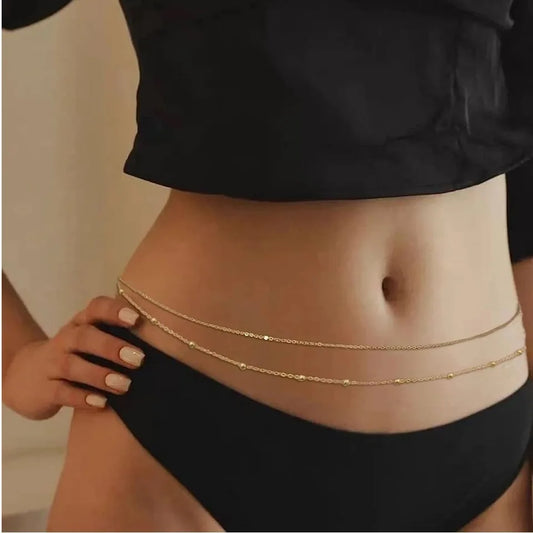 ✨👙 Hip Hop Double Layer Belly Chain – Y2K Gold Body Jewelry for Women 💃🌴