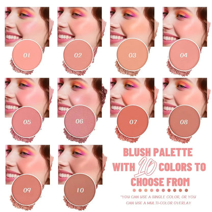 🎨 10-Color Matte Blush Palette – Blendable, Long-Lasting & Waterproof Cheek Makeup 💖✨