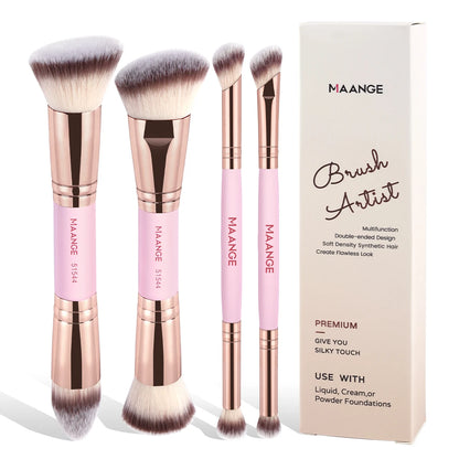 ✨ MAANGE 4pcs Makeup Brush Set 💄 | Dual-Ended Brushes 🖌️ | Foundation, Powder & Blush 🌸 | Eyeshadow Detailing 👁️ | Beginner-Friendly & Travel Box 🧳