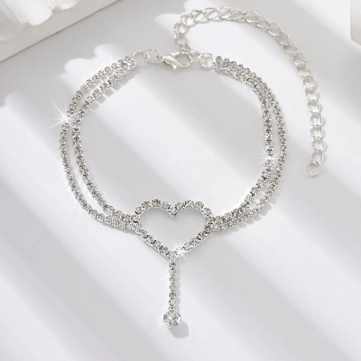 💖✨ Shiny Bling Heart Tassel Anklet – Double Layer Summer Foot Chain ✨🏖️