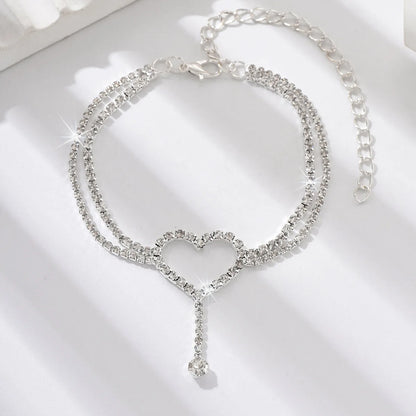 💖✨ Shiny Bling Heart Tassel Anklet – Double Layer Summer Foot Chain ✨🏖️