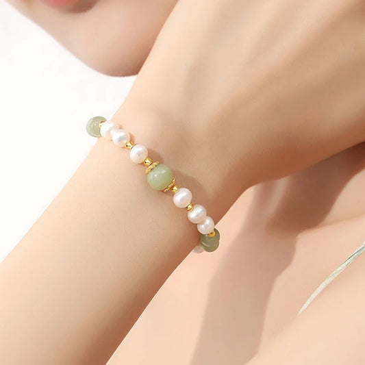 💚✨ Jade & Agate Beaded Bracelet – Crystal Green Stone Jewelry ✨💚