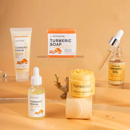 🌿 Turmeric Face Care Set (5pcs) ✨ | Acne Cleansing Cream 🧴 | Dark Spot Fading 🌸 | Turmeric Serum 💧 | Anti-Aging & Moisturizing Skin Care 💖