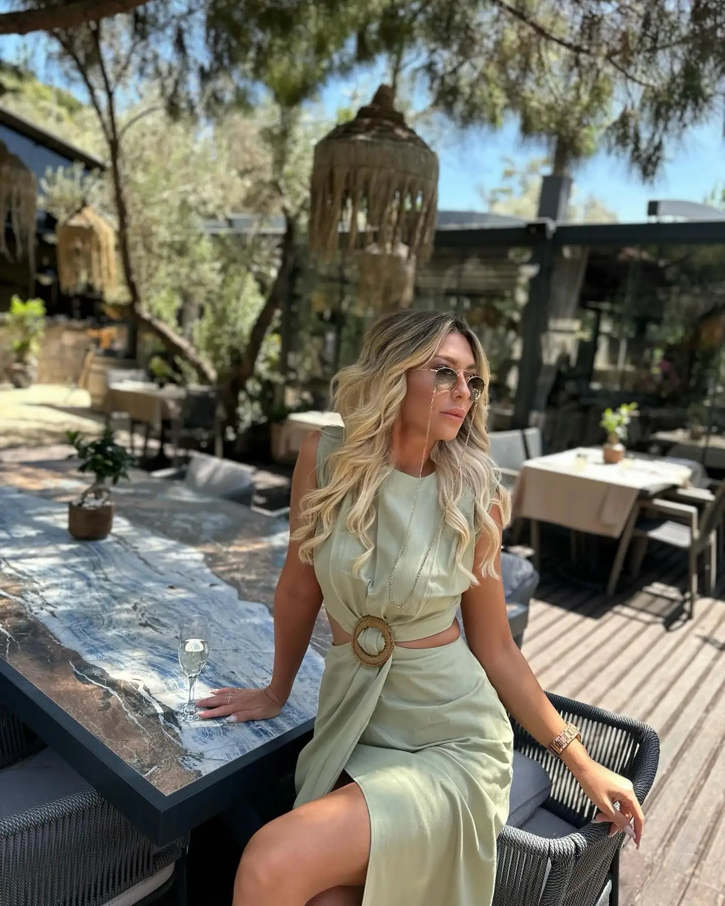 Women's Hollow Out Slit Long Dress - O-Neck Sleeveless Beach Dress