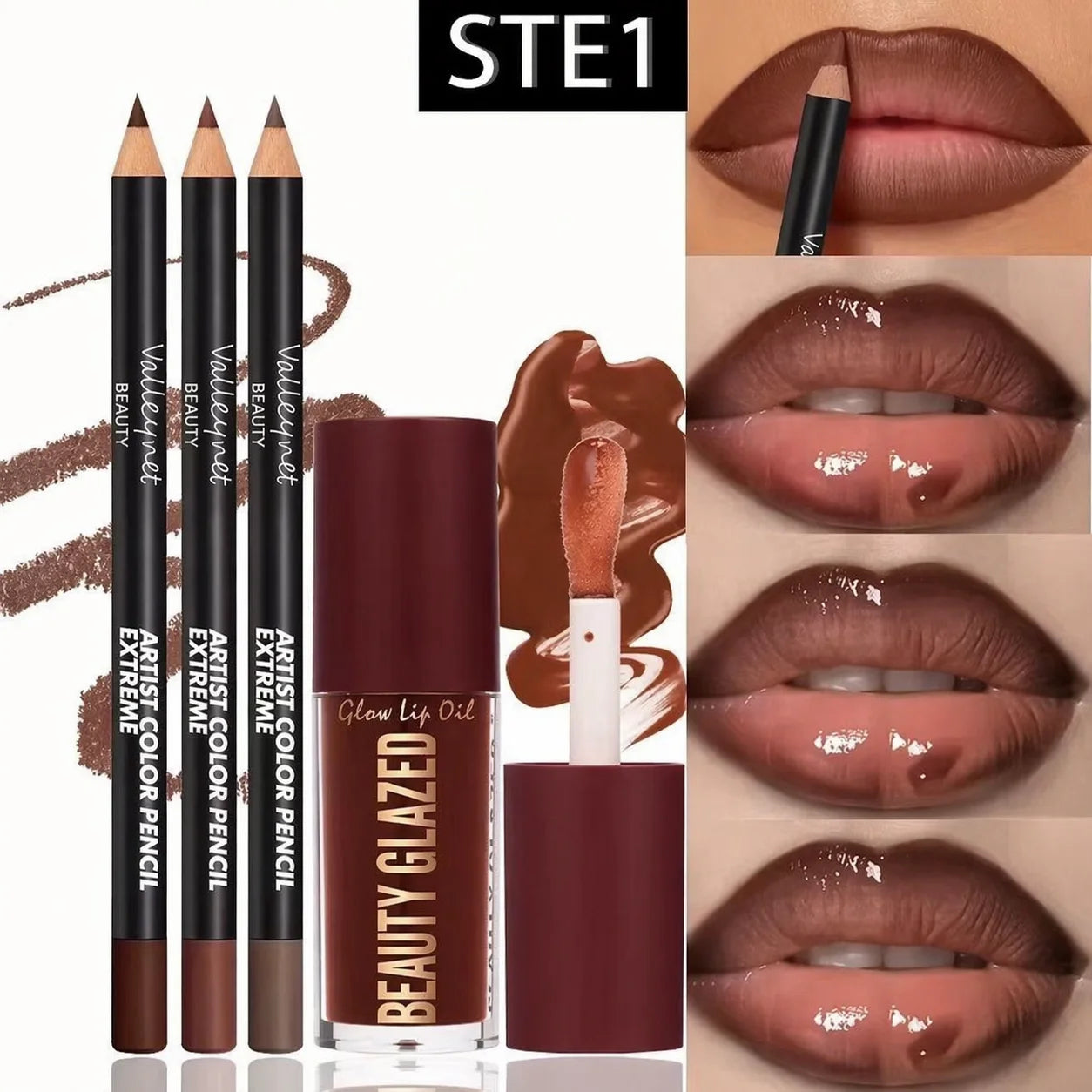 4-Piece Lip Kit Set with Waterproof Matte Lip Liner and Lip Glaze