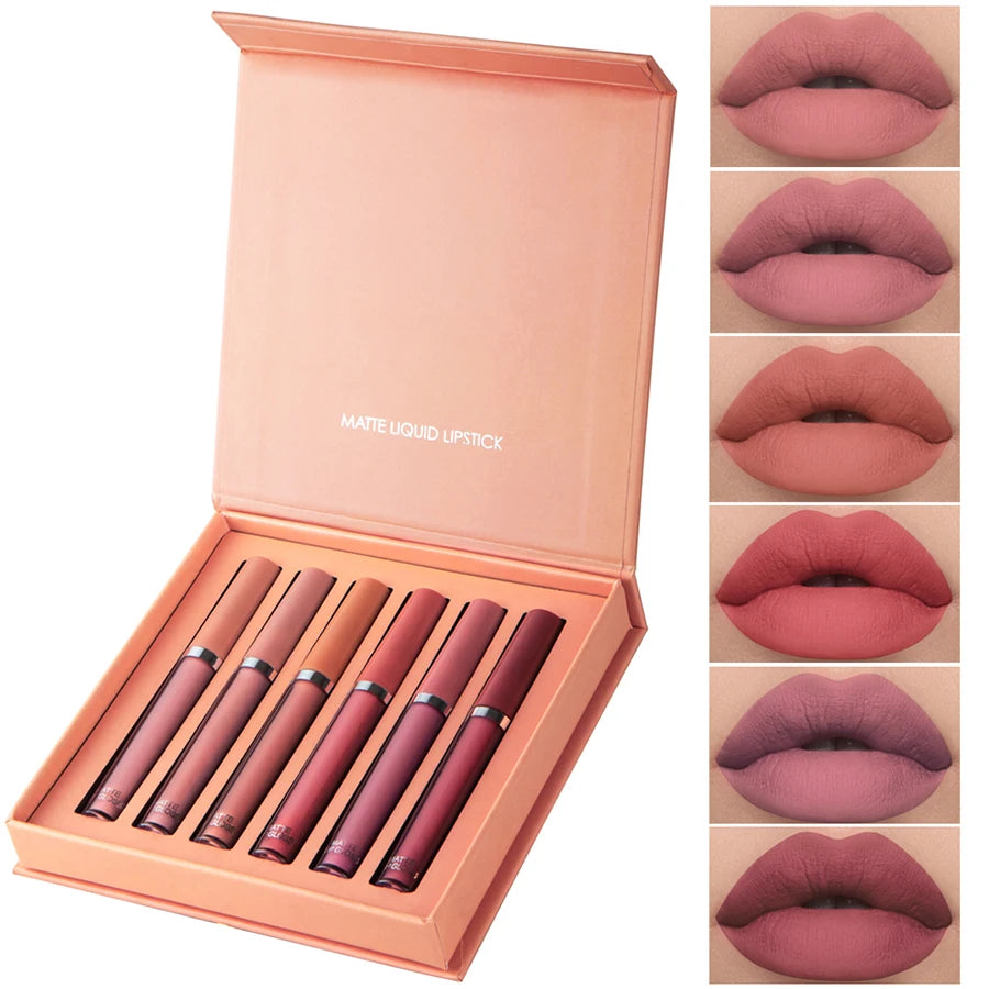 💄 Matte Lip Gloss Set (6 Colors) ✨ | Smooth & Long-Lasting 💋 | Waterproof & Moisturizing 💧 | Velvet Lipstick Finish 🌸 | Holiday Gift Box Set 🎁