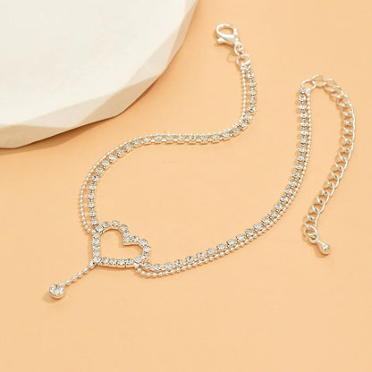 💖✨ Shiny Bling Heart Tassel Anklet – Double Layer Summer Foot Chain ✨🏖️