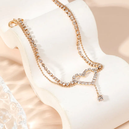 💖✨ Shiny Bling Heart Tassel Anklet – Double Layer Summer Foot Chain ✨🏖️
