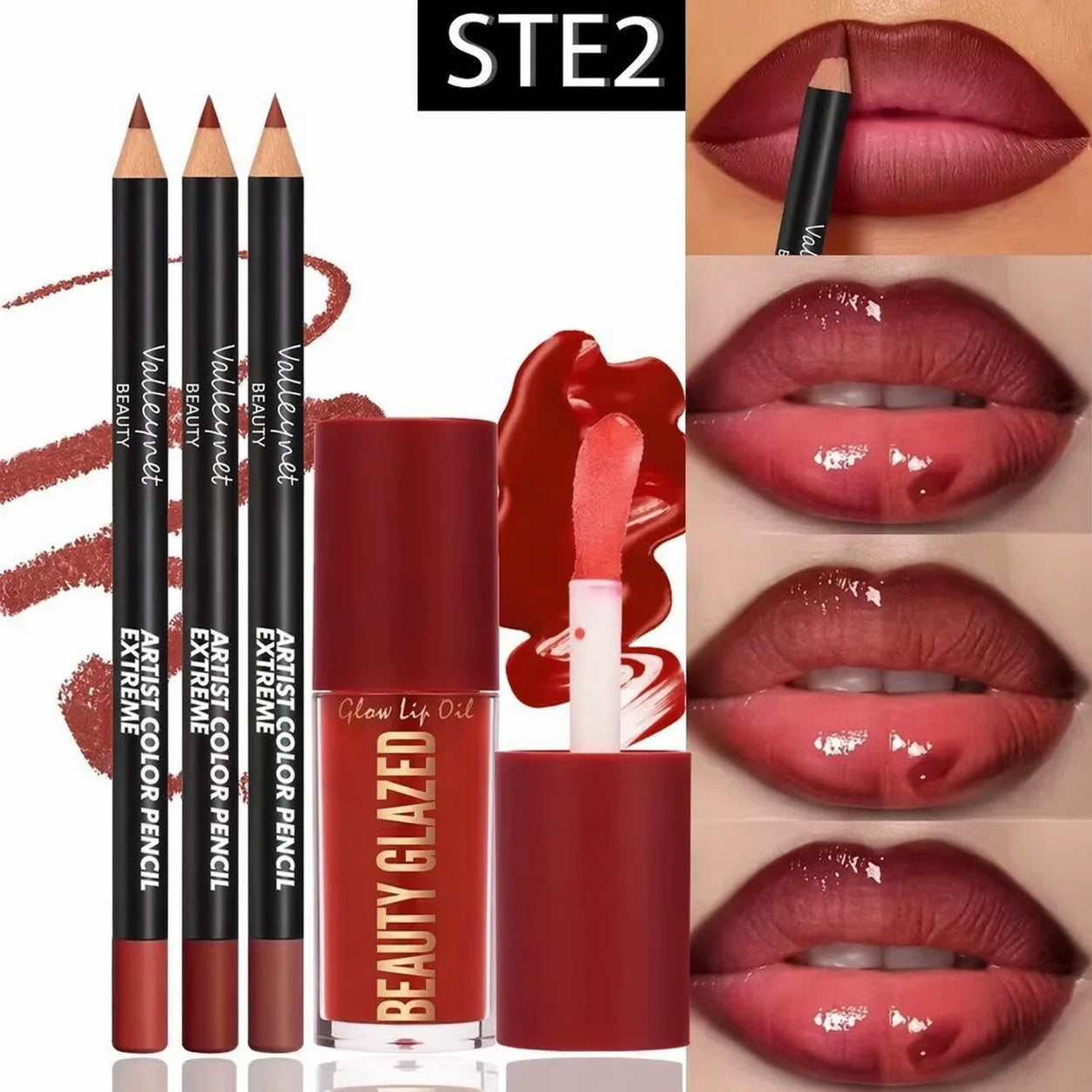 4-Piece Lip Kit Set with Waterproof Matte Lip Liner and Lip Glaze