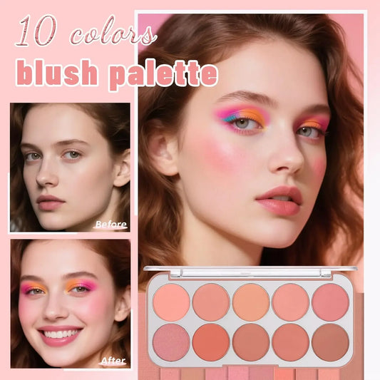 🎨 10-Color Matte Blush Palette – Blendable, Long-Lasting & Waterproof Cheek Makeup 💖✨