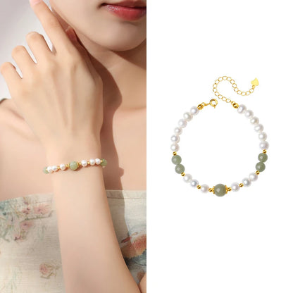 💚✨ Jade & Agate Beaded Bracelet – Crystal Green Stone Jewelry ✨💚