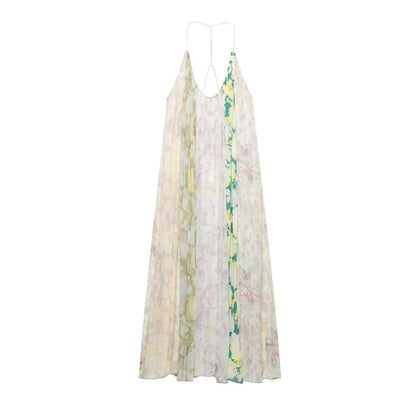 Women's Flower Print Backless Midi Dress