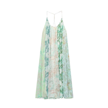 Women's Flower Print Backless Midi Dress