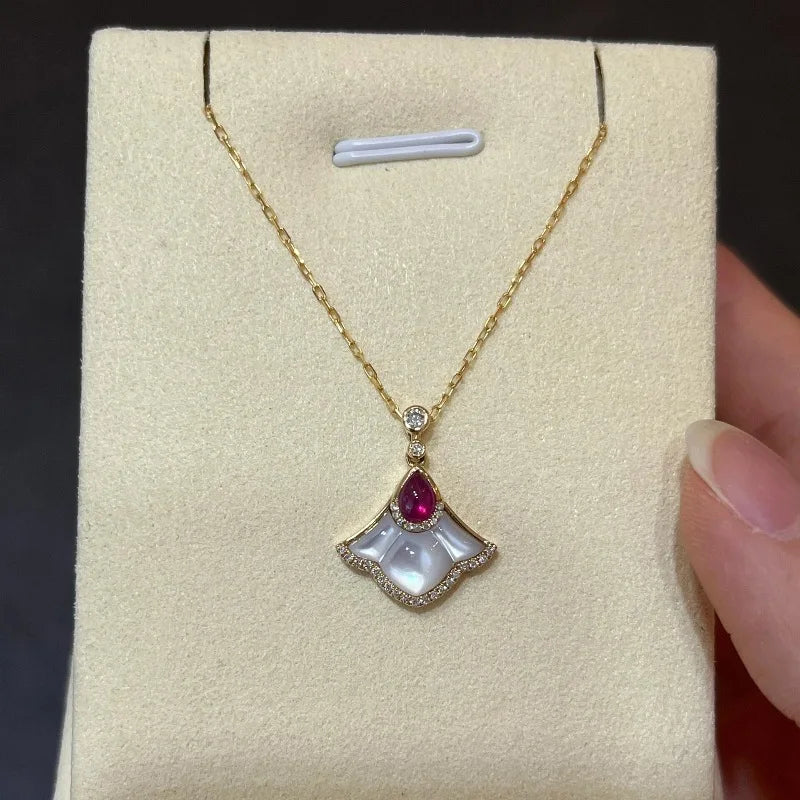 🍁✨ Light Luxury White Fritillaria & Ruby Maple Leaf Jewelry Set ✨🍁