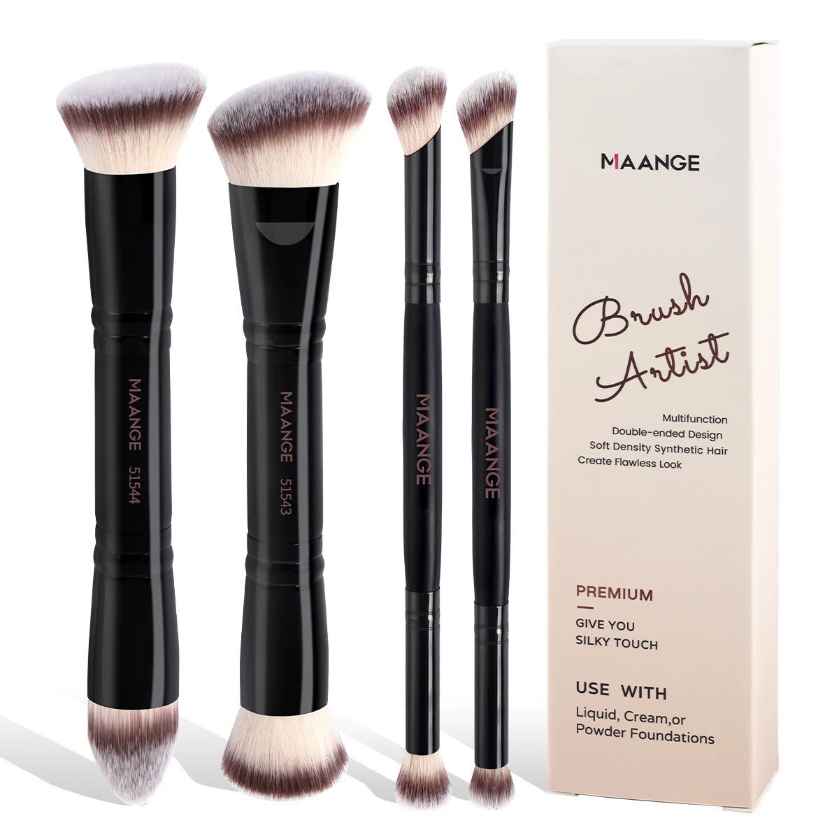 ✨ MAANGE 4pcs Makeup Brush Set 💄 | Dual-Ended Brushes 🖌️ | Foundation, Powder & Blush 🌸 | Eyeshadow Detailing 👁️ | Beginner-Friendly & Travel Box 🧳