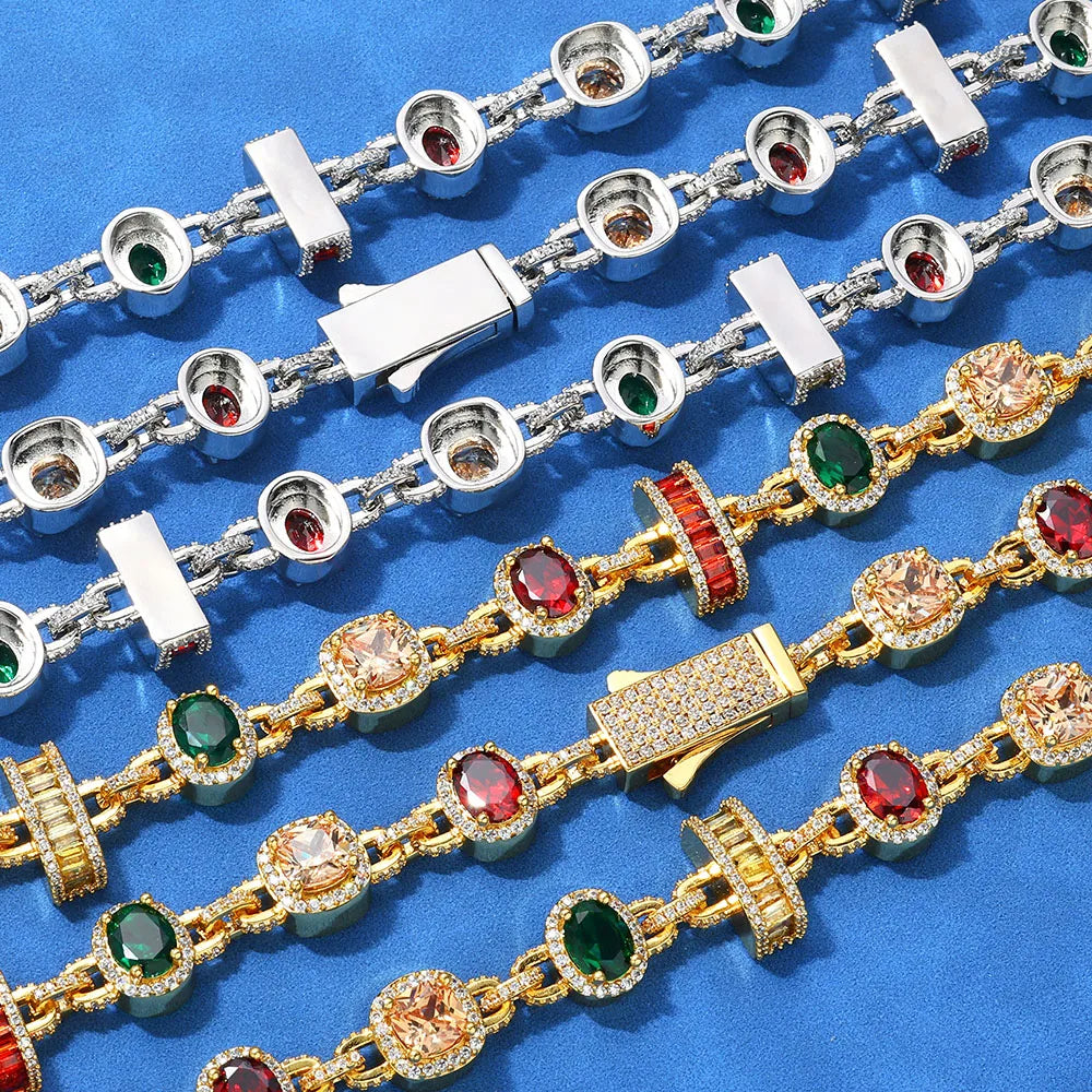 🔥💎 Hip Hop Iced Out Tennis Chain – Colorful Baguette Zircon Necklace ✨👑